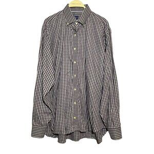 Mercer Blue Button Shirt Men Size 2XL Purple Check Long Sleeve Workwear Formal